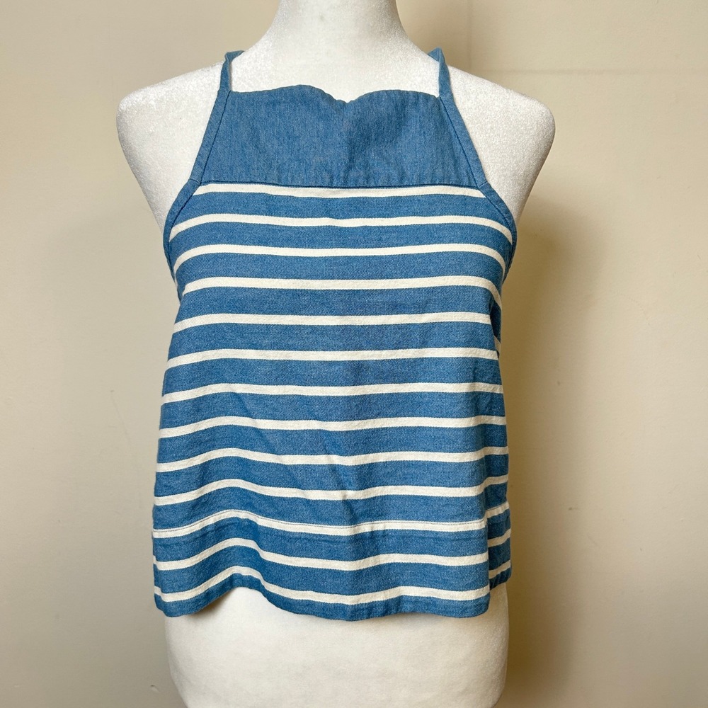 SAYLOR Striped Halter Crop Top Blue White XS Excellent